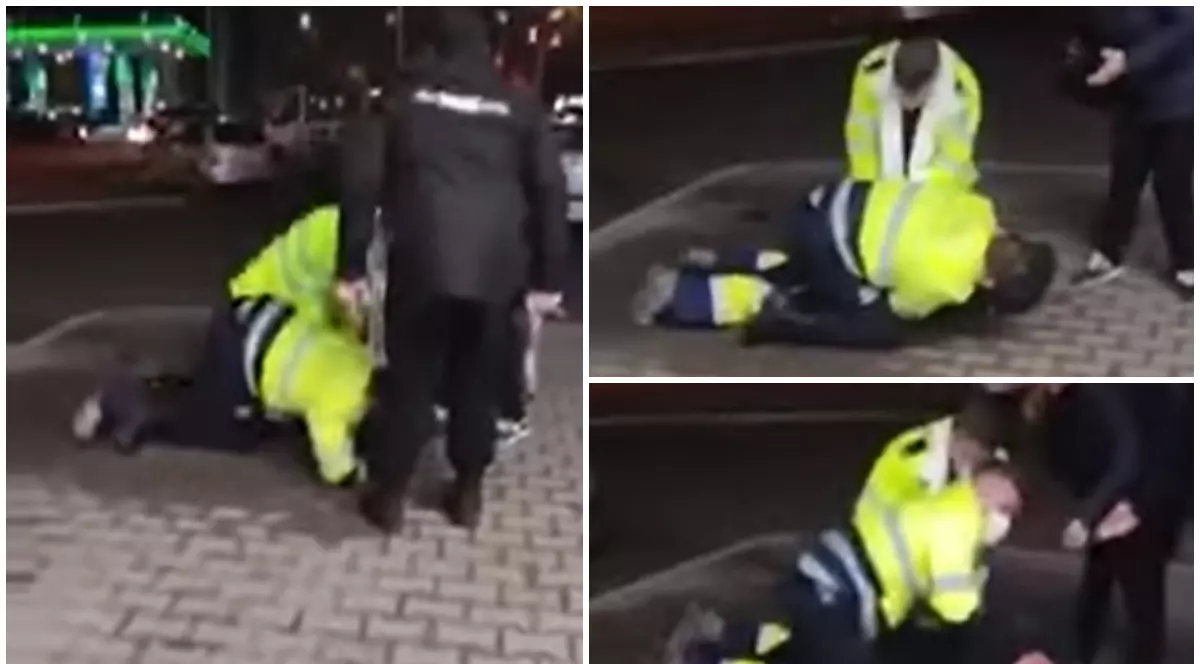 VIDEO | Polițiști urcați pe un bărbat, ca să-l încătușeze, la Alba Iulia, după ce l-au scos dintr-un supermarket pentru că nu purta mască