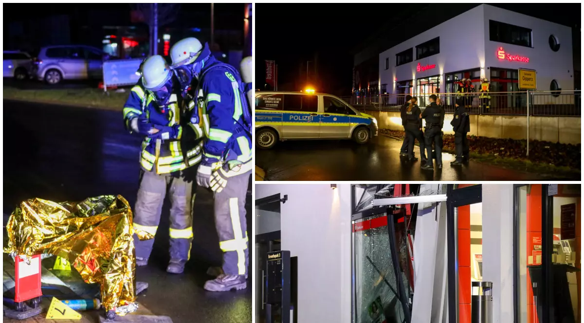 Doi români au aruncat degeaba în aer un bancomat, în Germania, după ce l-au injectat cu gaze