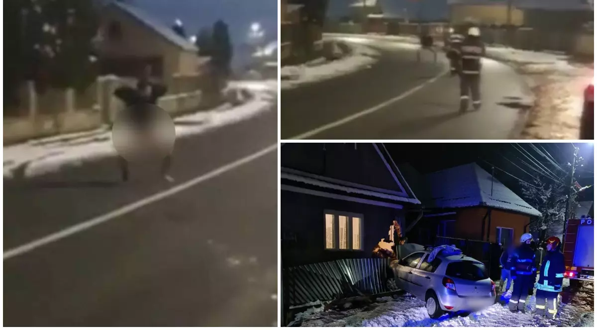 Un șofer și-a dat pantalonii jos și dezbrăcat a fugit de pompierii veniți să-l salveze din mașina care a distrus o casă, la Gilău, în Cluj