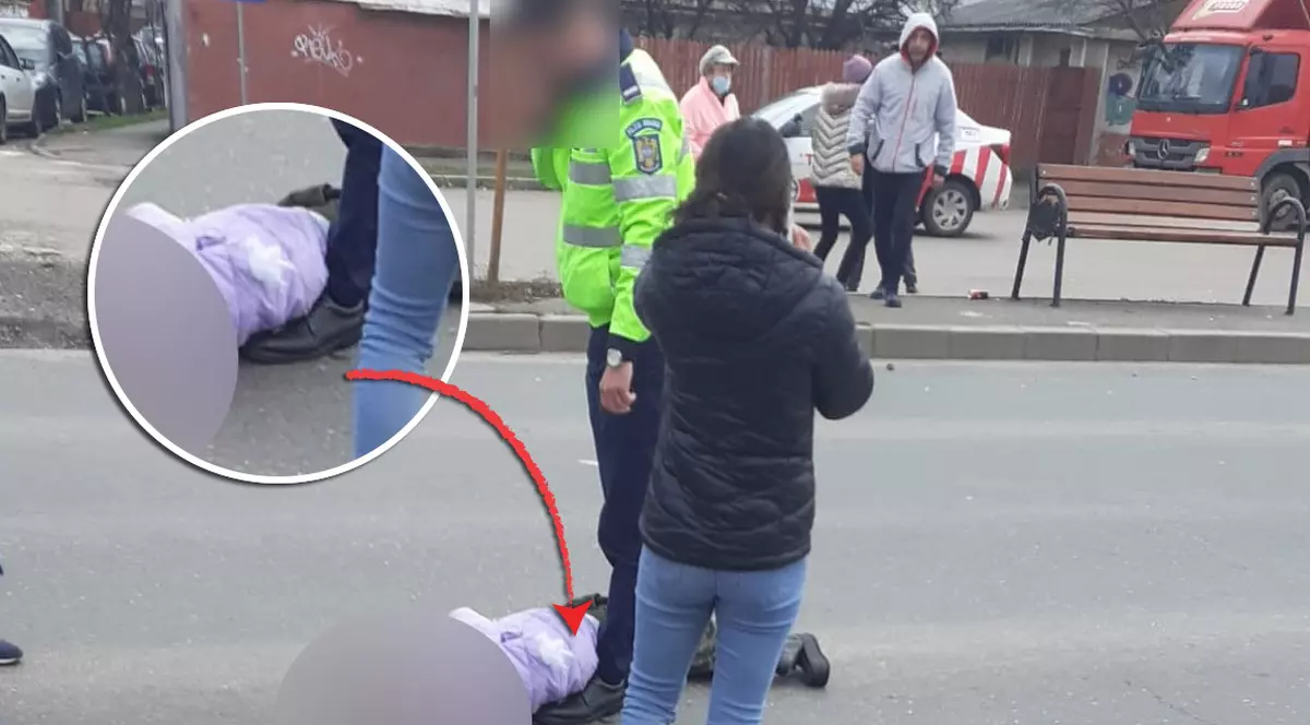 Imaginea care arată că, după accident, polițistul a atins cu piciorul trupul uneia dintre fetele lovite