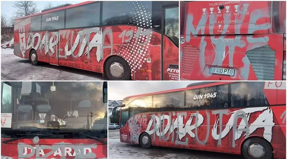 Autocarul celor de la UTA, vandalizat la Cluj-Napoca, înaintea meciului cu CFR. Pe cine suspectează arădenii