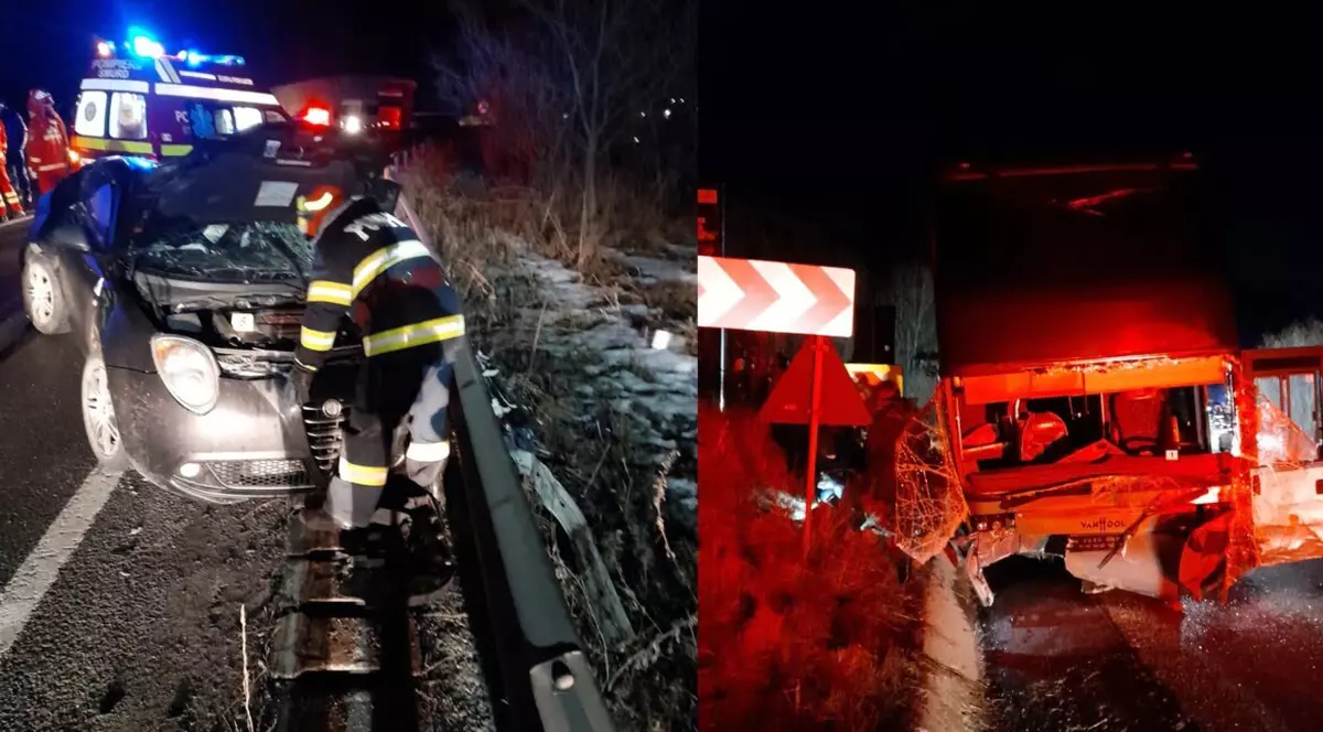 Un mort și un rănit după ce un autocar s-a ciocnit cu o maşină, la Suceava