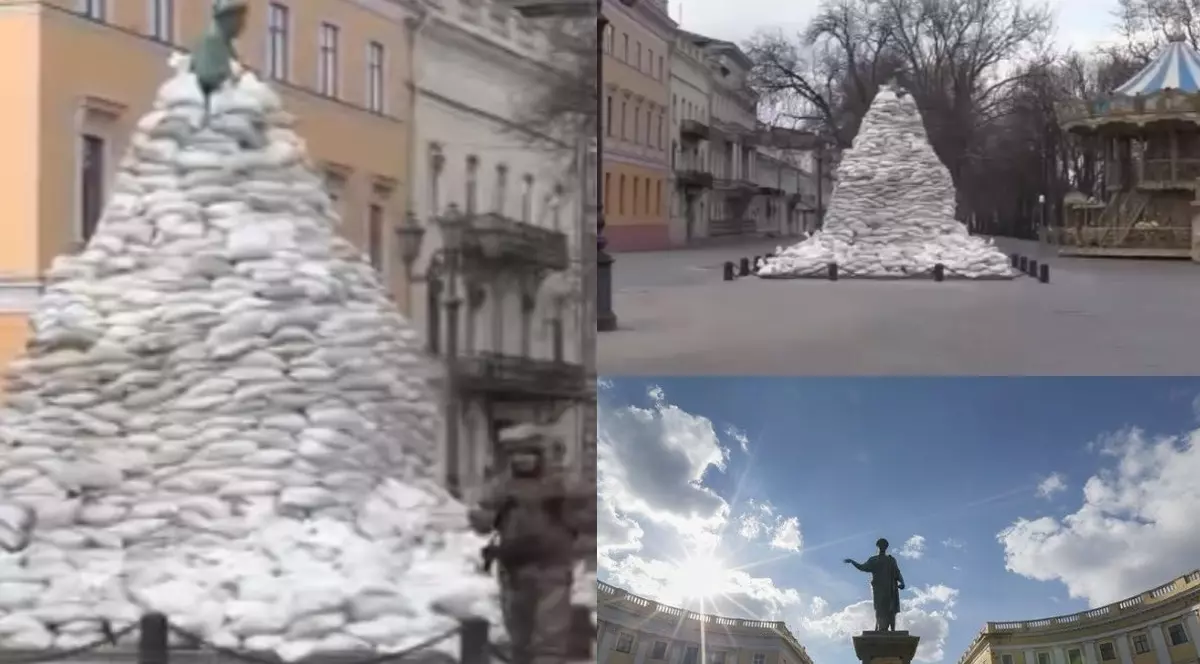 „Apărăm orașul și simbolurile lui”. Statuia fostului guvernator al Odesei, protejată cu 1.200 de saci cu nisip