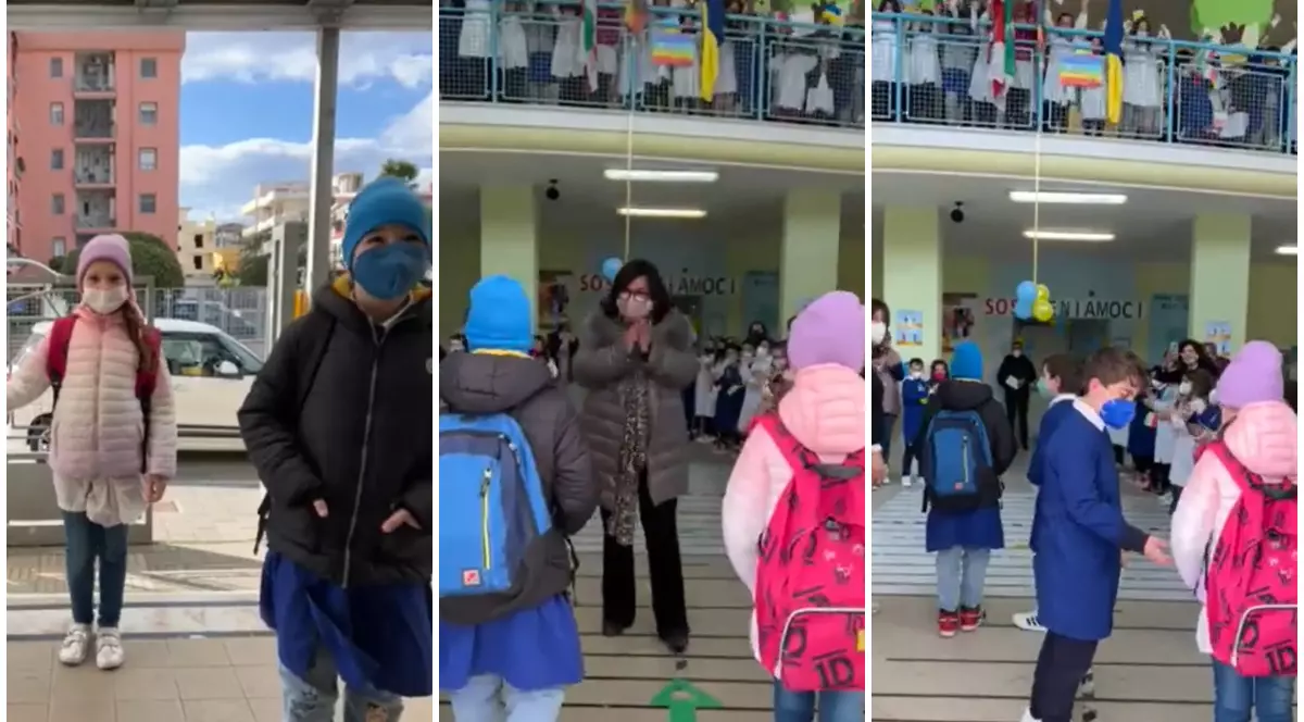 VIDEO | Doi frați ucraineni refugiați, primiți cu urale de noii lor colegi, în prima zi de școală în Italia