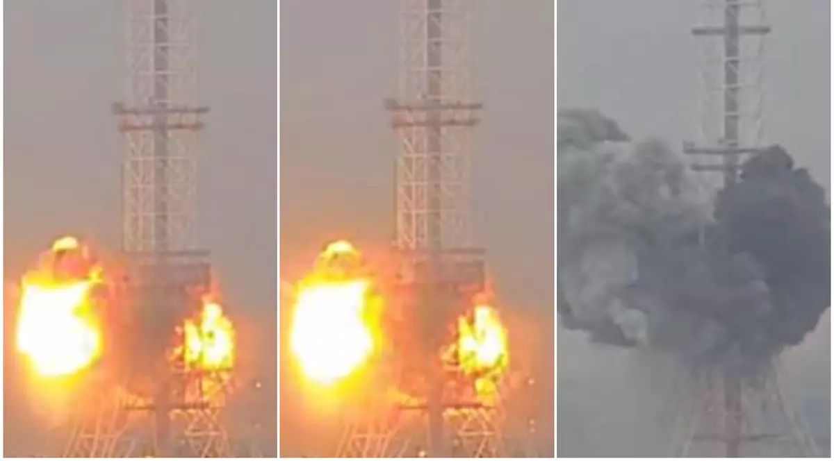 Momentul în care turnul televiziunii din Kiev este lovit de racheta rusească. Cinci persoane au fost ucise