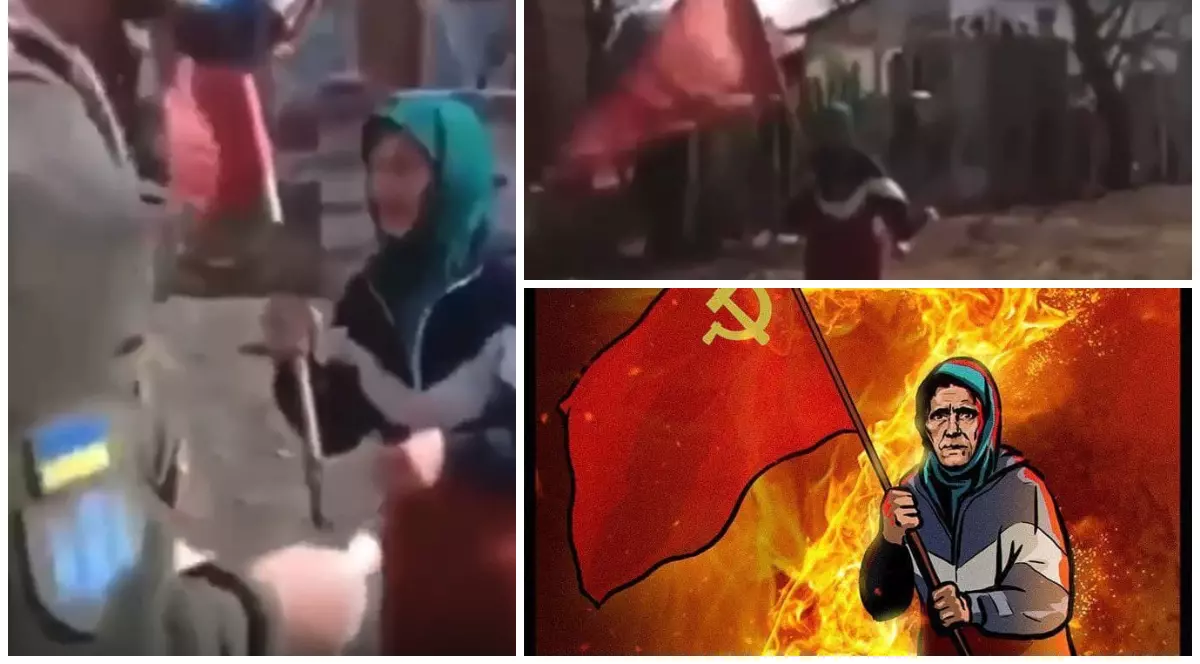 VIDEO| O bunică din Ucraina e eroina rușilor. A confundat armatele și a ieșit la poartă cu steagul URSS