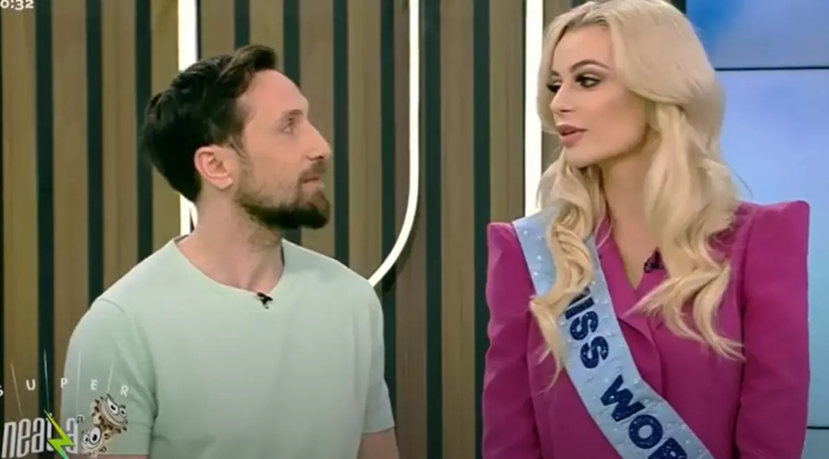 Karolina Bielawska, Miss World 2021, în platou la Antena 1. Ce glumă a făcut Dani Oțil: „Îmi aduce aminte de soția mea de acasă”