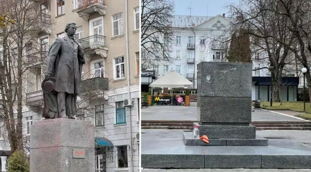Consiliul Local din Ternopil a dat jos statuia lui Pușkin din centrul orașului. Primar: „Crimele nu ne lasă de ales. Tot ce e rusesc trebuie demontat”