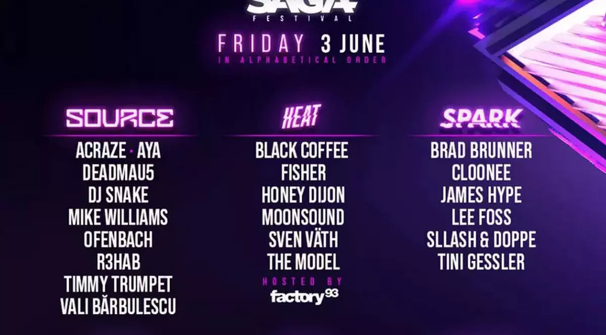 SAGA Festival anunță line-up-ul pentru fiecare zi de festival