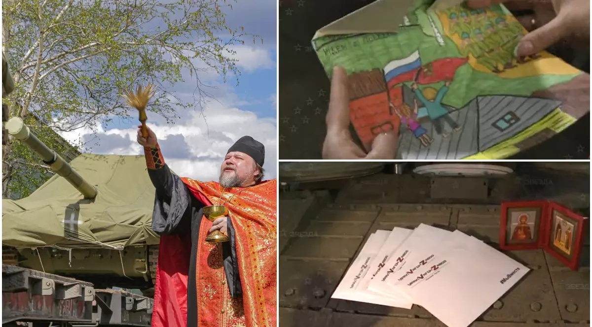 VIDEO | Cele mai puternice tancuri rusești trimise armatei, sfințite și pline cu „desene și scrisori de la copii și icoane ortodoxe”