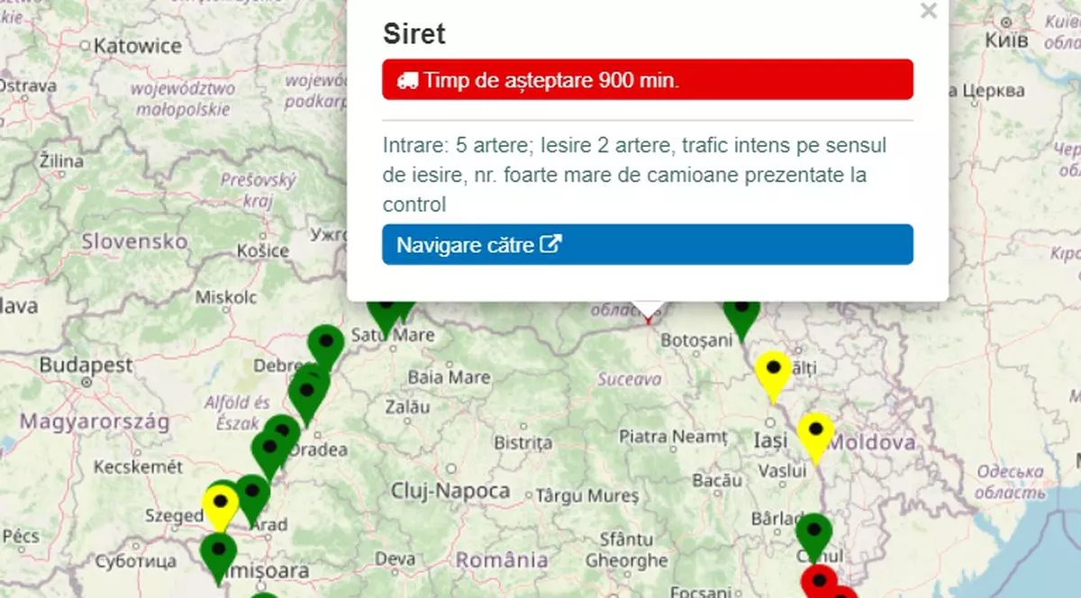 Cozi uriașe la Vama Siret. TIR-urile și camioanele stau și 900 de minute ca să iasă din ţară