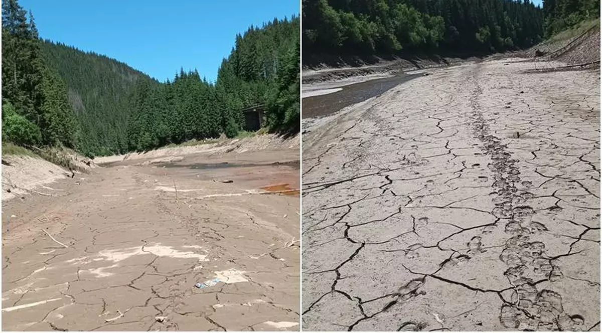 O parte din lacul Beliş-Fântânele a secat din cauza caniculei. În unele locuri, apa a scăzut și cu 13 metri - VIDEO
