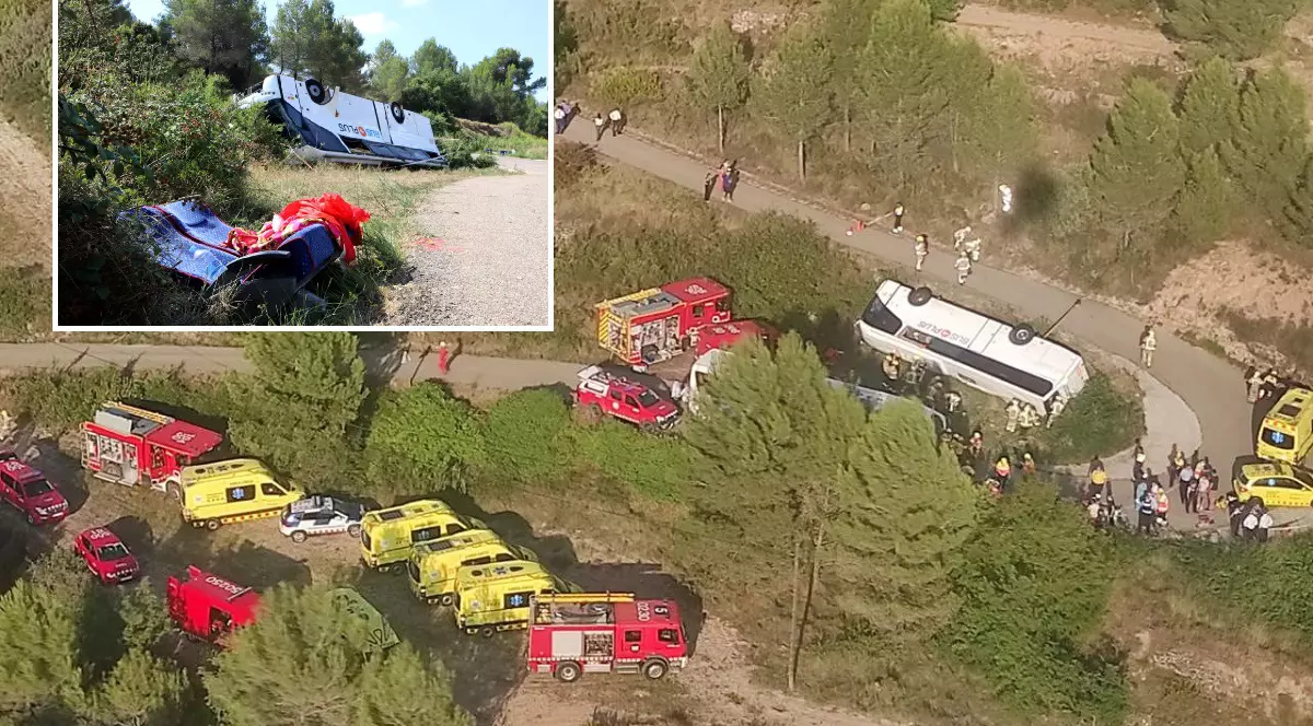 Autocar plin cu nuntași răsturnat lângă Barcelona. 47 de oameni se duceau la petrecere, au fost chemate patru elicoptere de salvare