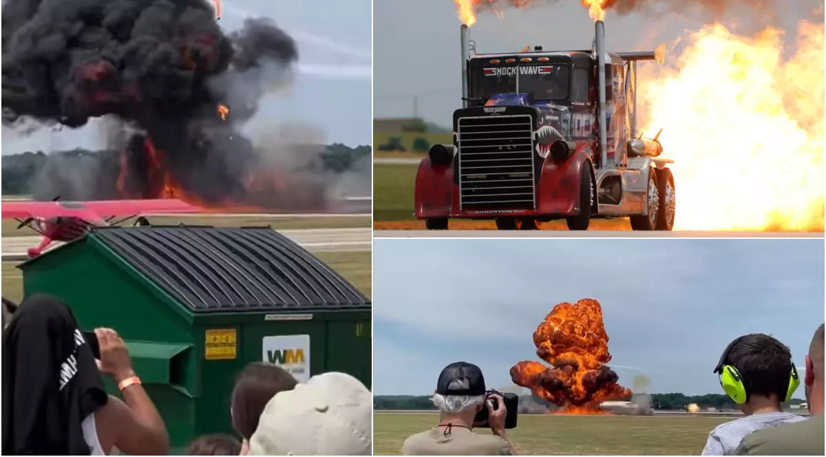 VIDEO. Șoferul unui camion cu reacție a murit cuprins de flăcări pe pistă, după o explozie, la un show aviatic din SUA