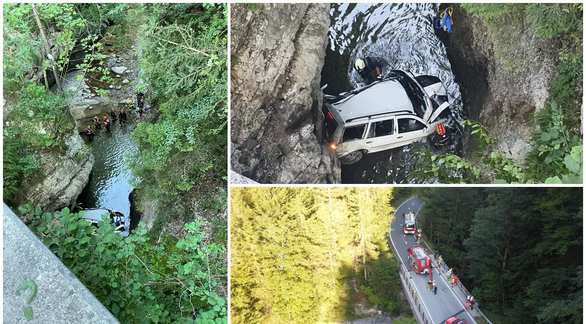 Un șofer de 18 ani a căzut 25 de metri cu mașina de pe o șosea de munte din Austria și a ieșit aproape nevătămat din autoturism