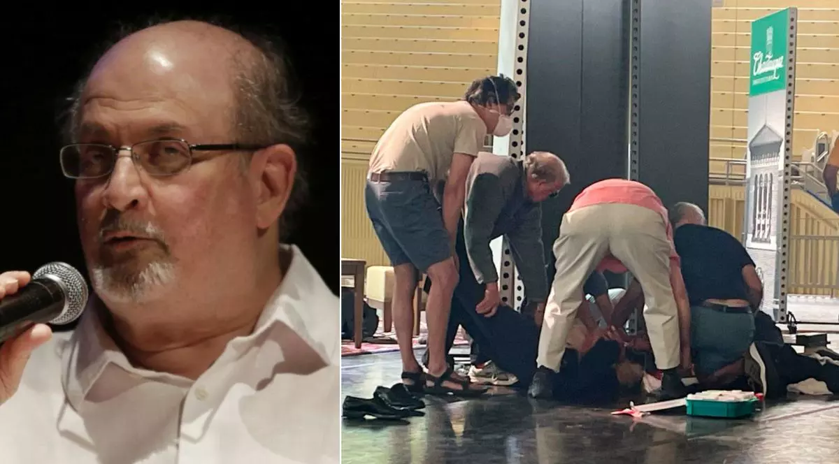 Scriitorul Salman Rushdie a fost înjunghiat în gât, pe o scenă din New York, când se pregătea să țină un discurs