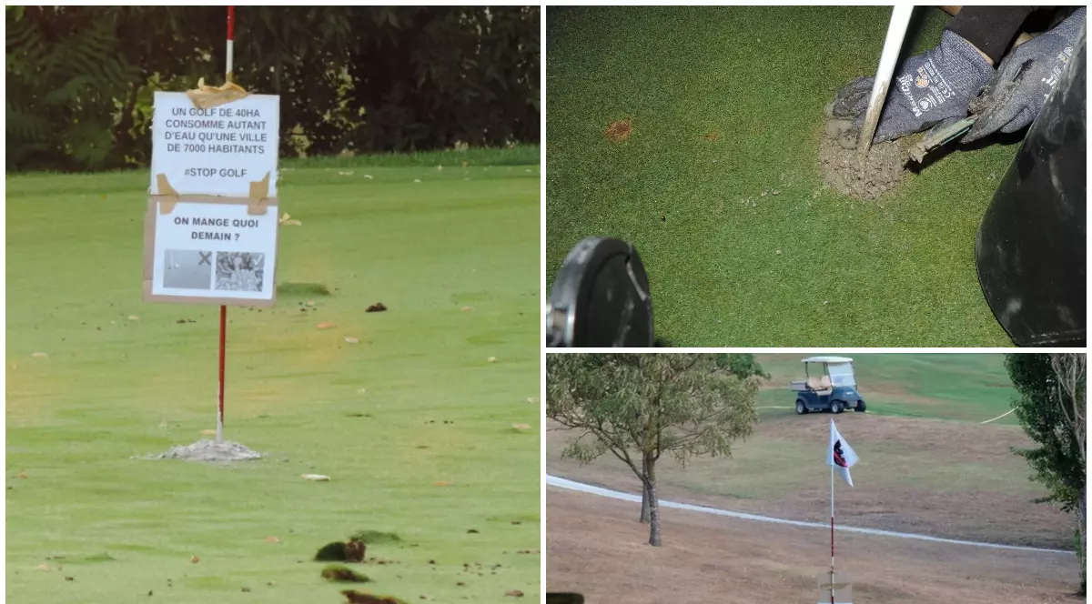 Activiștii pentru mediu au umplut cu ciment găurile de pe terenurile de golf exceptate de interdicția de a uda iarba, în Franța