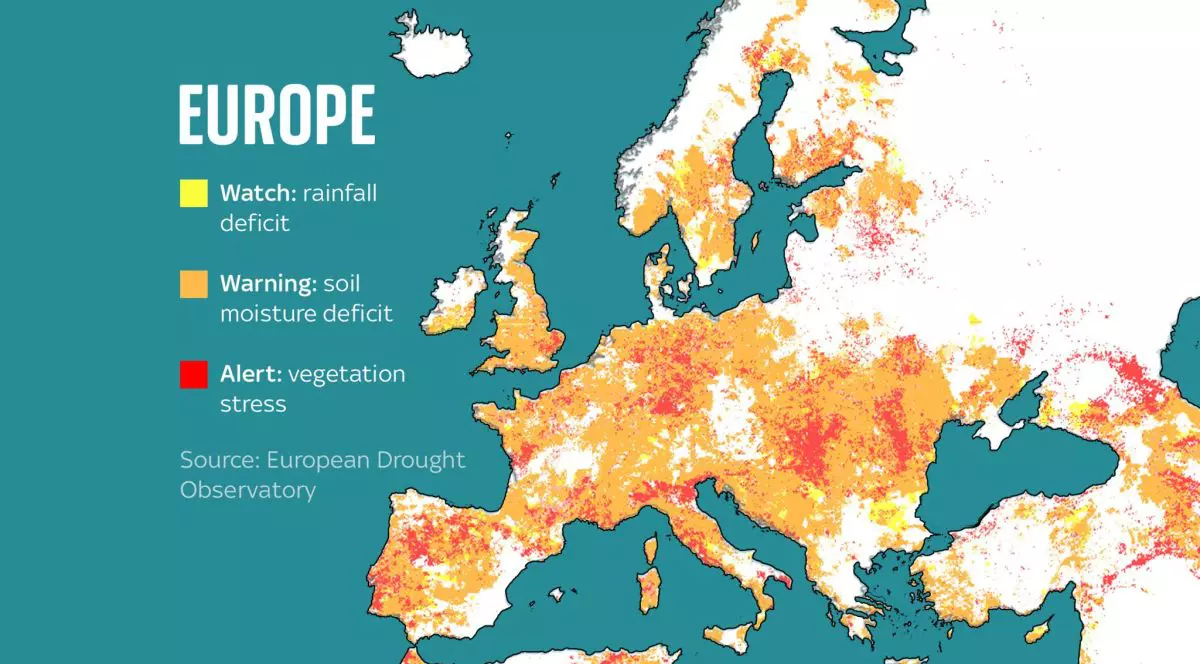 Harta secetei în Europa. „Situația este critică”, iar prognoza pentru august și septembrie adaugă noi îngrijorări