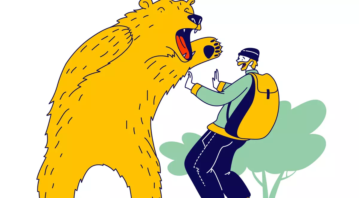 Cum să te aperi de urs - Imagine grafică reprezentând atacul unui urs asupra unui turist