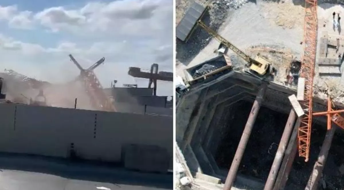 Momentul în care o macara se răstoarnă și se rupe în două în timpul lucrărilor de la metroul din Istanbul a fost filmat. Doi muncitori au murit