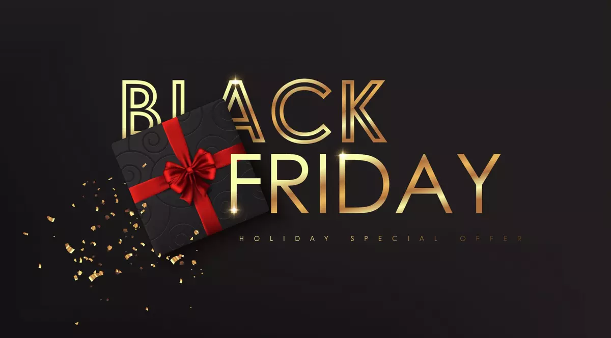 La ce oră începe Black Friday 2022 la eMAG - Imagine cu un banner Black Friday, scris cu auriu pe un fond negru