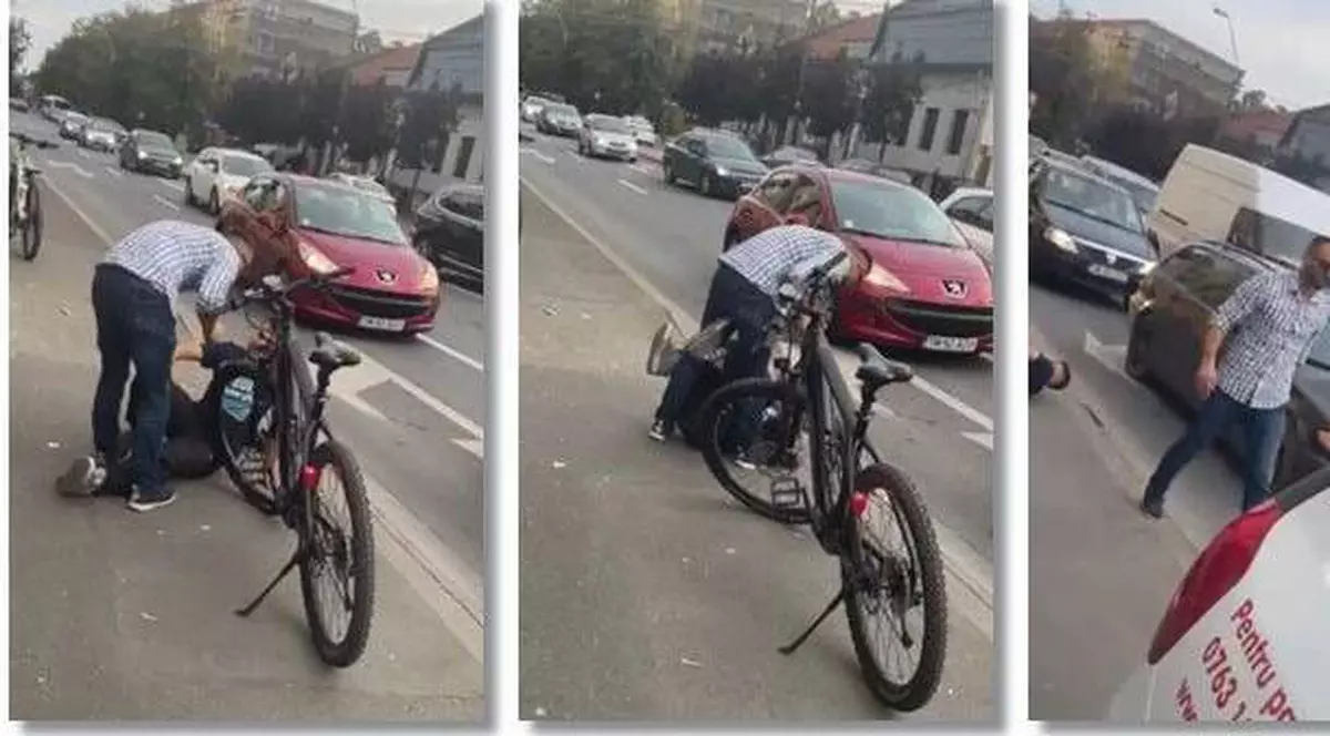 Șofer din Timișoara, bătut în trafic de un biciclist după ce a parcat pe trotuar. Poliția îl caută pe agresor