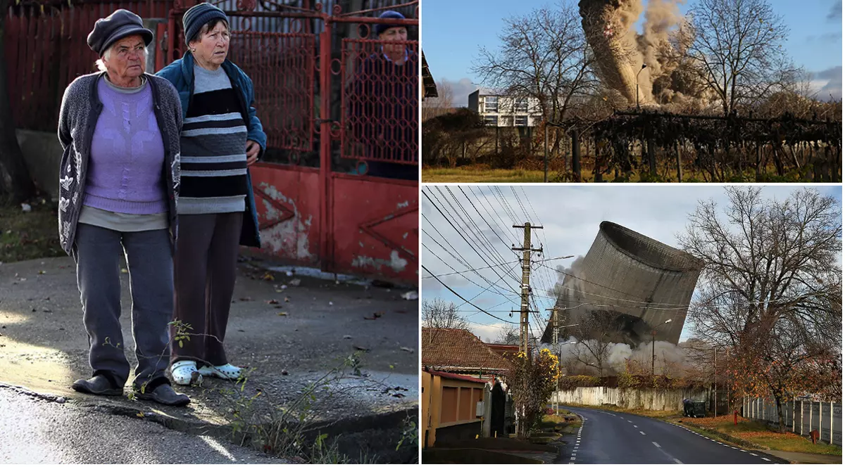 FOTOREPORTAJ. După săptămâni de tensiune, oamenii din Doiceşti au răsuflat uşuraţi când au văzut demolate ultimele turnuri ale fostei termocentrale: „Ce frumos au căzut”