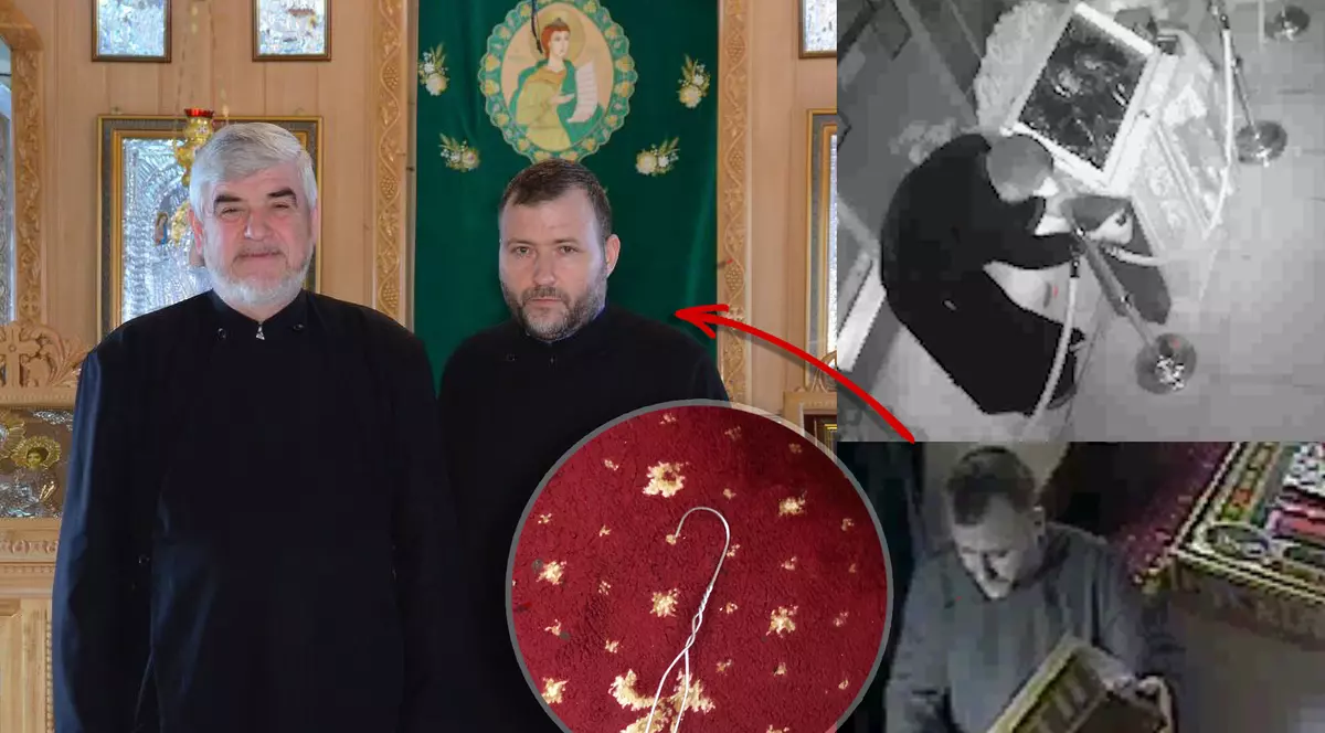 Înregistrări cu un preot din București surprins pe camerele video cum scoate bani cu umerașul din cutia milei