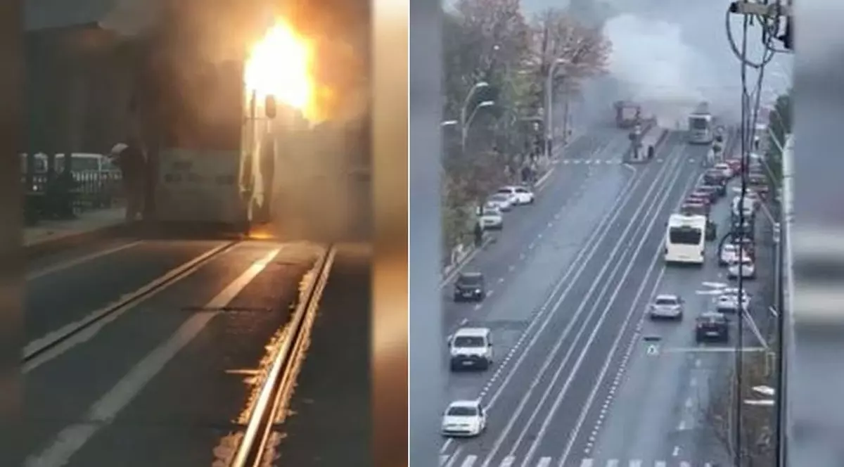Un tramvai a luat foc în București, în zona Eroii Revoluției. VIDEO