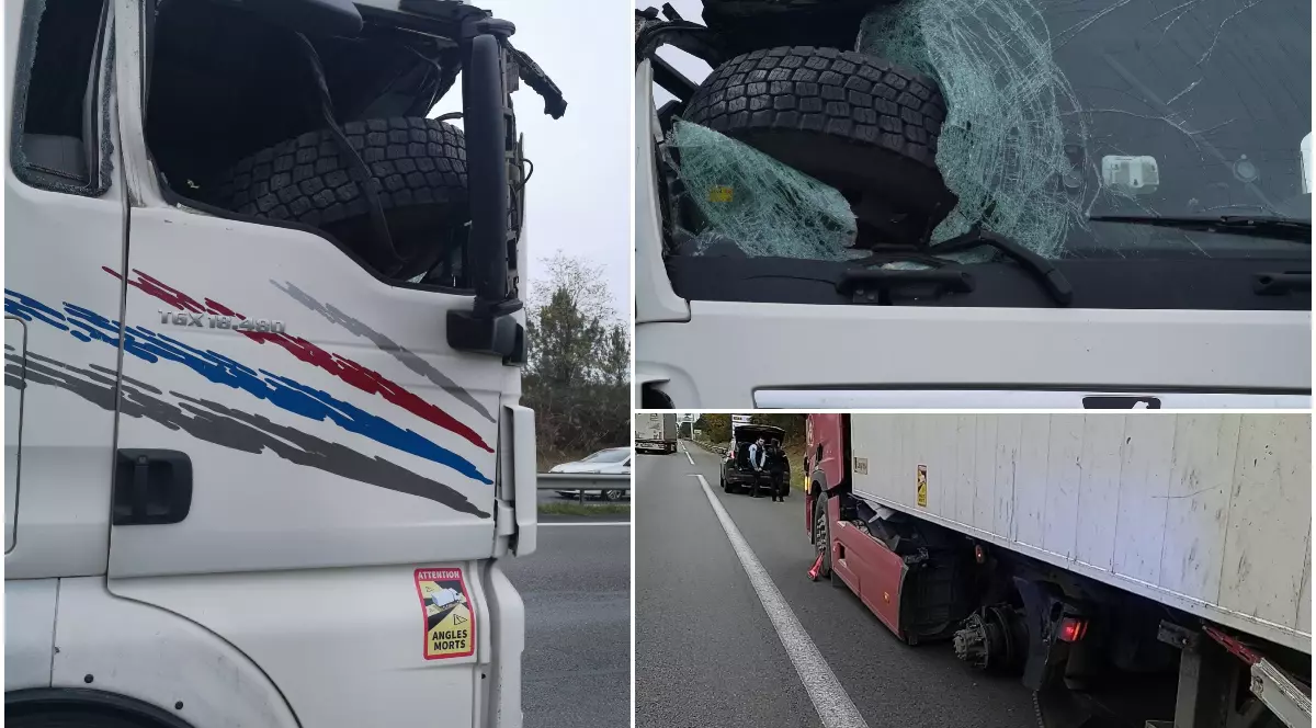 Roata unui TIR s-a desprins și a zburat în cabina altui camion care circula din sens opus, pe autostradă în Franța