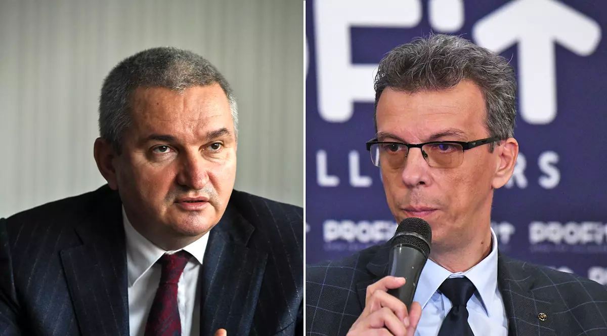 Președintele ASF, Nicu Marcu (stânga), și fostul director al Direcției de Supraveghere și Control la sectorul Asigurări-Reasigurări din ASF, Florin Golovatic (dreapta)