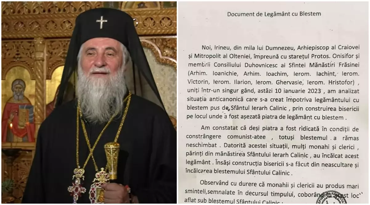 Mitropolitul Irineu al Olteniei blestemă preoții și credincioșii care frecventează o biserică despre care spune că a fost construită pe un loc blestemat. Reacția Patriarhiei