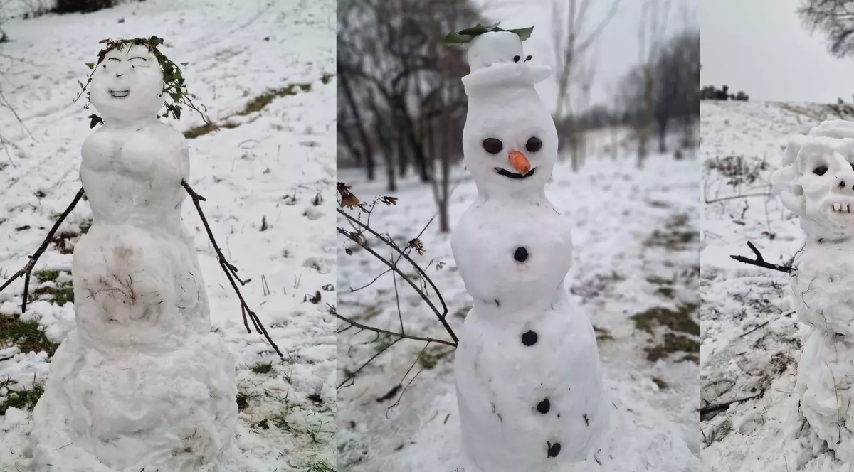 Expoziție de oameni de zăpadă în parcurile din București, după primul weekend cu ninsori