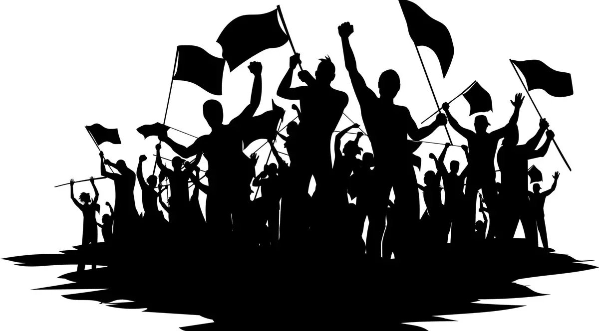 Revoluţii politice care au schimbat lumea - Imagine grafică reprezentând un grup de protestatari