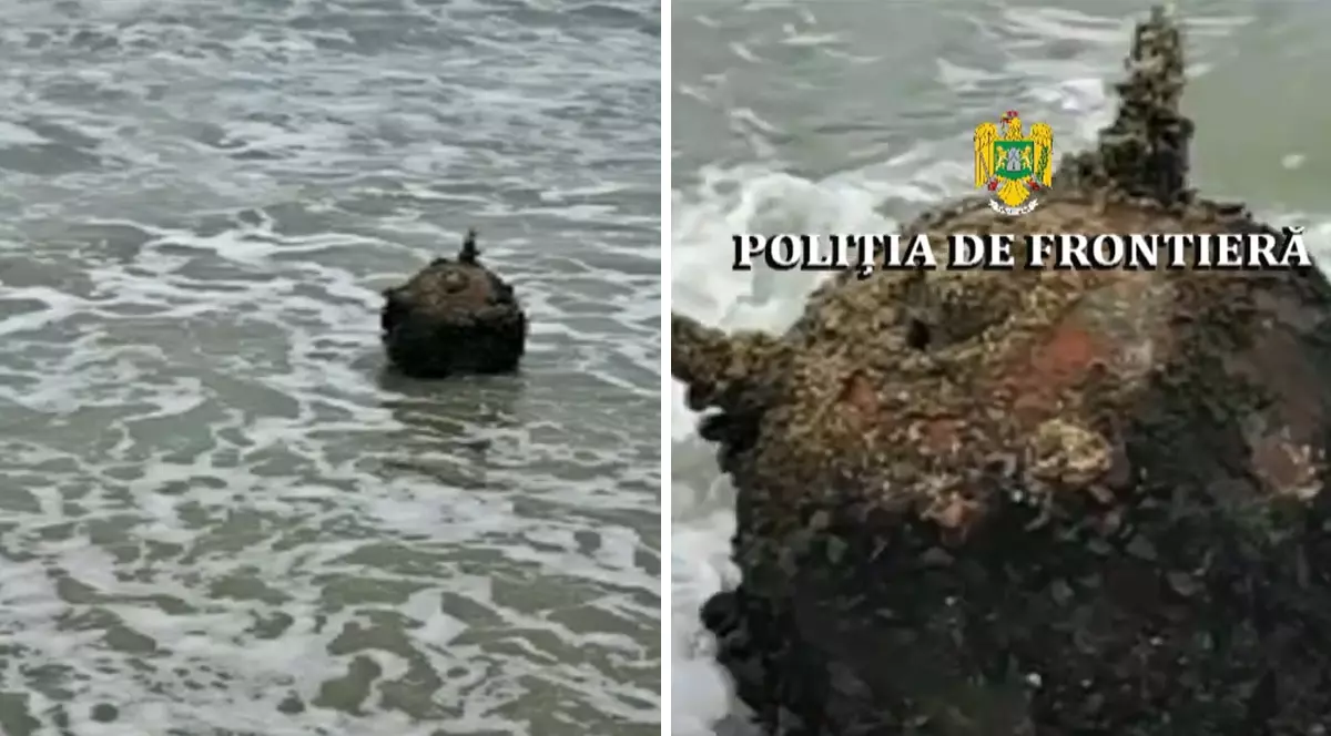 VIDEO | Mină marină, descoperită pe plajă, la Sfântu Gheorghe