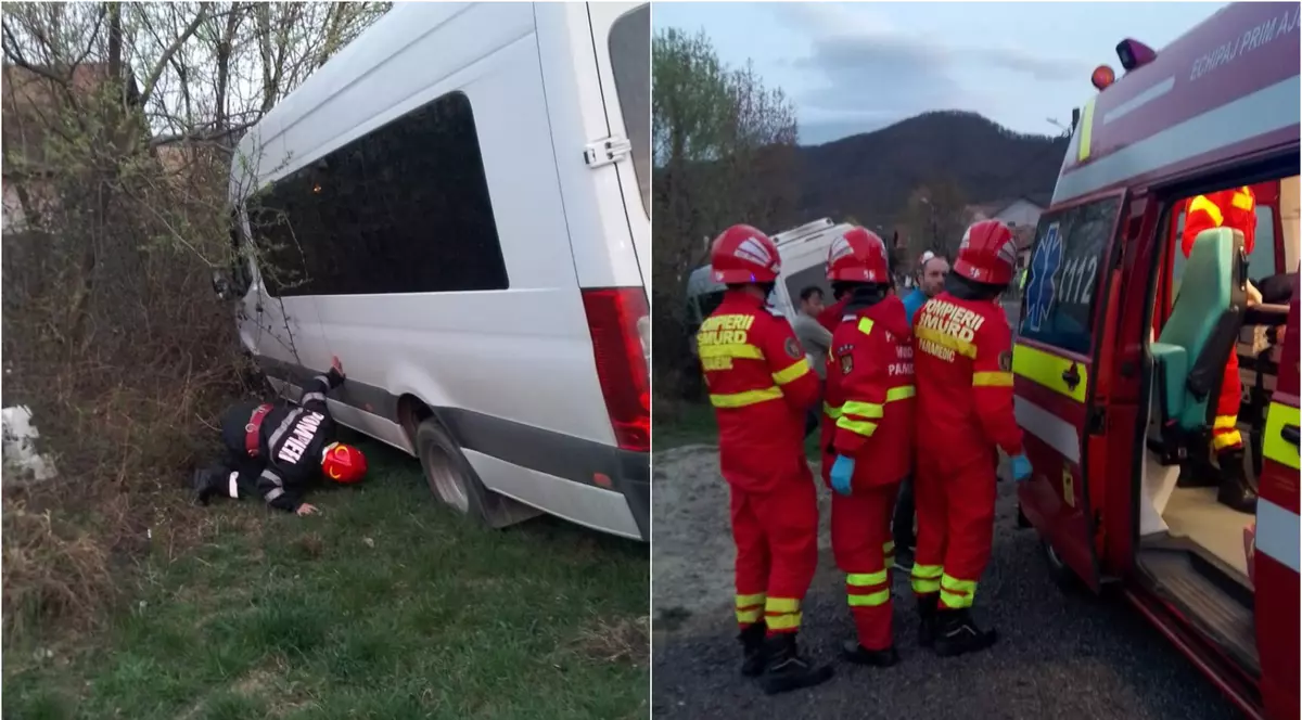 Microbuz cu 23 de pasageri la bord, răsturnat în stațiunea Călimănești, județul Vâlcea
