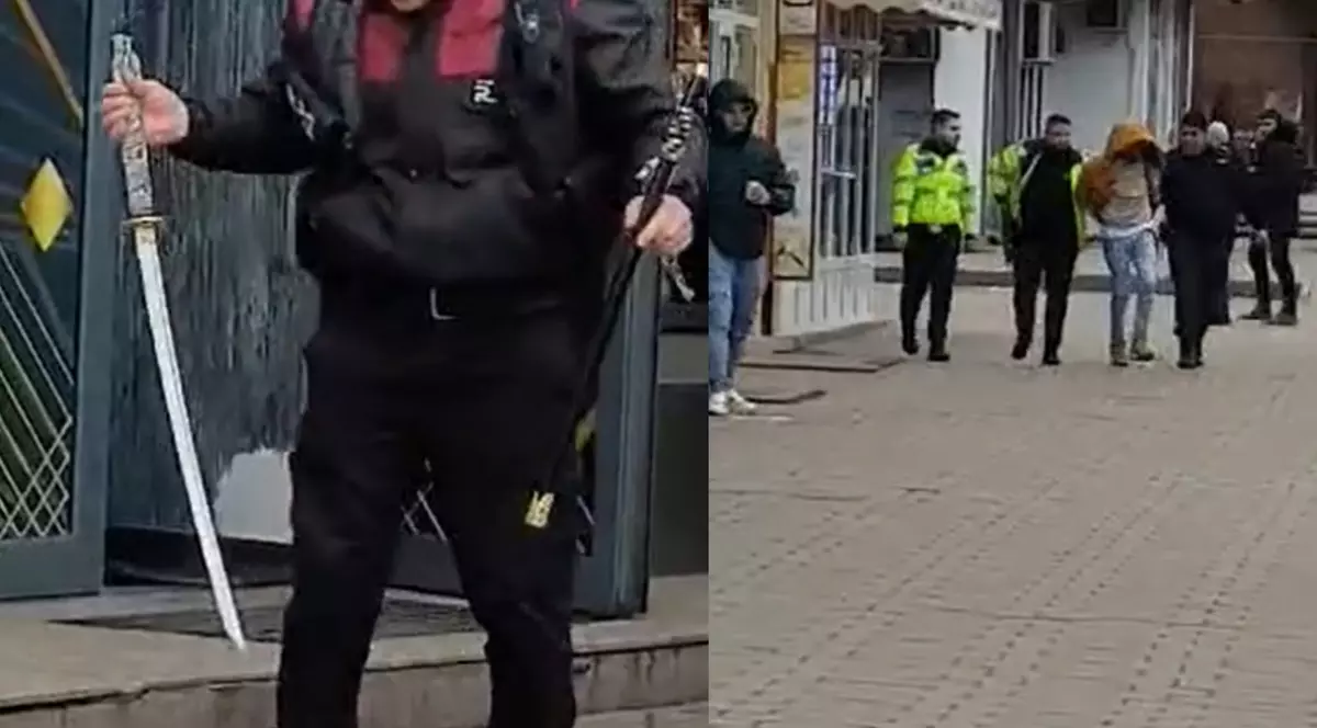 Un tânăr a intrat cu o sabie într-o sală de jocuri de noroc din Neamț. Individul a fost încătușat de polițiști