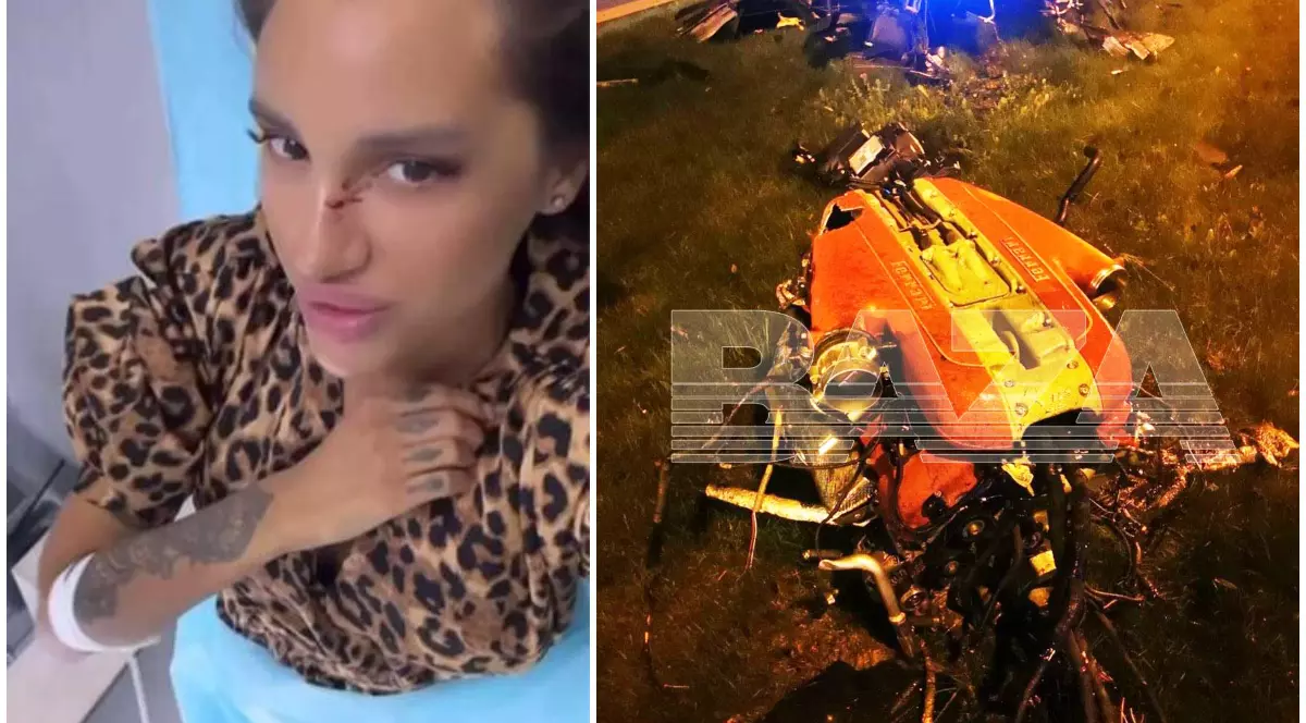 O rusoaică a scăpat nevătămată dintr-un Ferrari neînmatriculat făcut praf pe un bulevard din Moscova. Motorul, găsit la 30 de metri de mașină