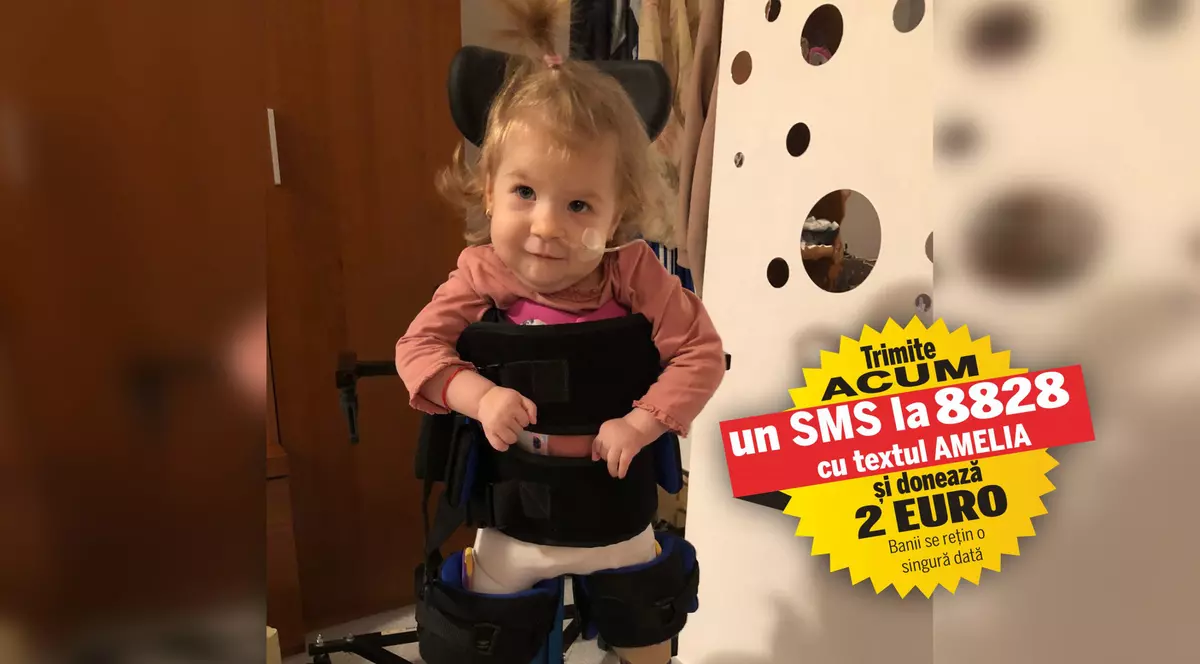 Pentru a spera că va merge, Amelia trebuie să primească un tratament genetic adus din SUA. Serul de care fetița bolnavă de amiotrofie spinală are nevoie costă 2.100.000 de dolari