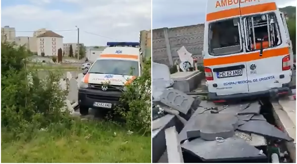 „Să sune cineva la 112!” O ambulanță a distrus mai multe morminte dintr-un cimitir din Deva | VIDEO