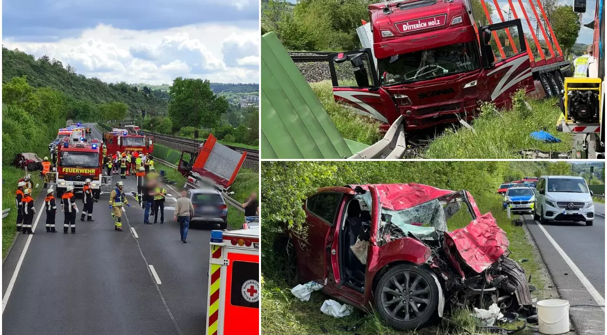 Un copil de 9 ani a văzut din cabină cum o mașină intră direct în camionul condus de tatăl lui și e pulverizată pe șosea, în Germania