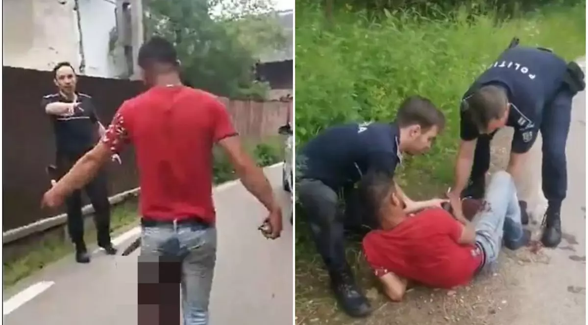 Un tânăr suspectat de furt de lemne, împușcat de polițiști în picior, la Cluj. Momentul în care agenții încearcă să-l ajute, filmat