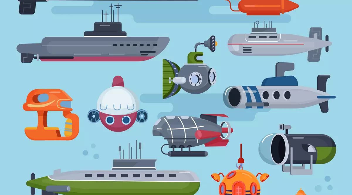Care este diferența dintre un submersibil și un submarin - Imagine grafică reprezentând diferite tipuri de submarine şi submersibile.