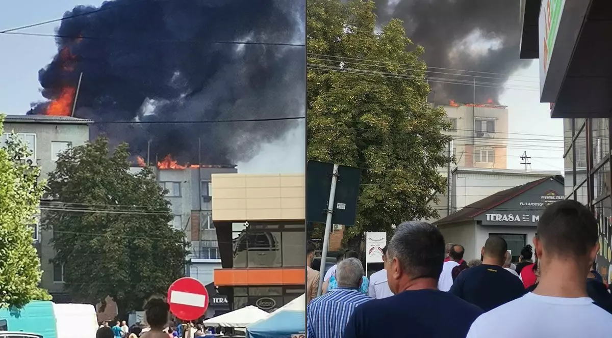 Incendiu la acoperișul unui bloc din Huși. Zeci de persoane au fost evacuate
