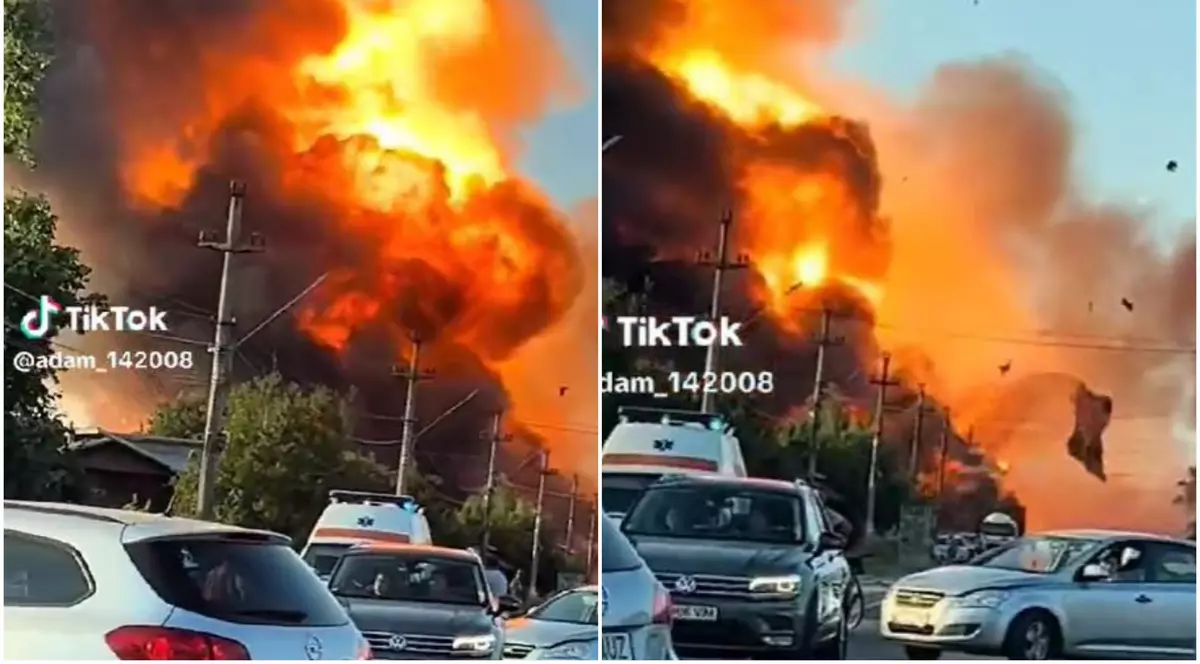 Momentul exploziei de la Crevedia, filmat de șoferi. Imagini cu incendiul puternic de la stația GPL | VIDEO