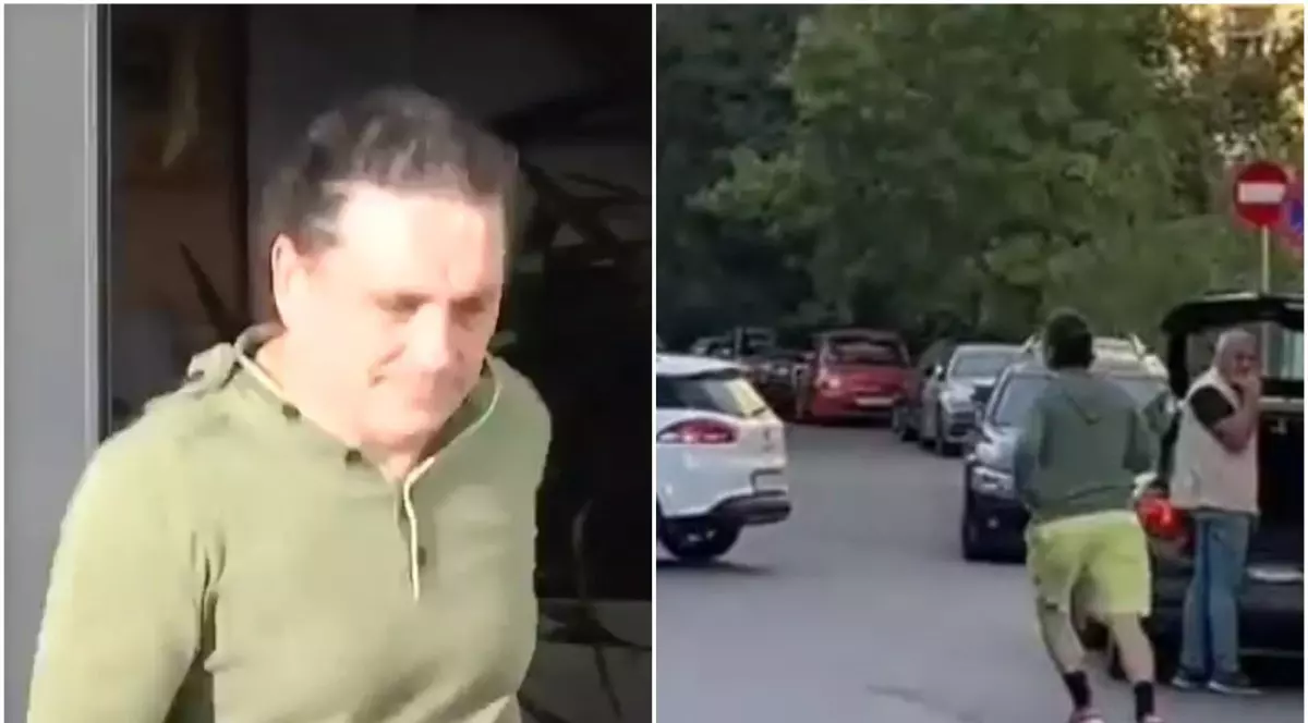 Mihai Pascu, tatăl lui Vlad Pascu a fugit de jurnaliști la Secția 2 de Poliție din București, unde a semnat controlul judiciar. Foto: Captură Antena 3 și Pro Tv