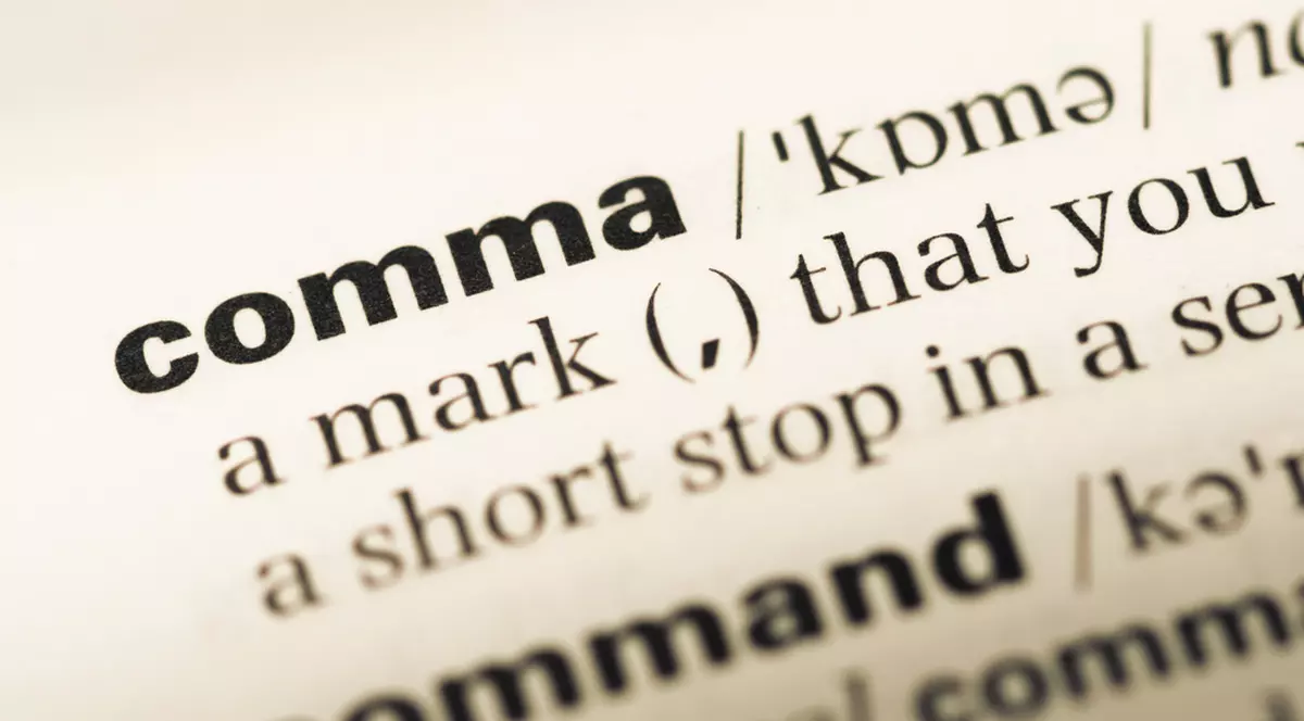 Când se pune virgula și care sunt regulile de folosire a virgulei - Imagine cu paragraful din dicţionarul englez vare prezintă definiţia "comma", virgulă în limba engleză.