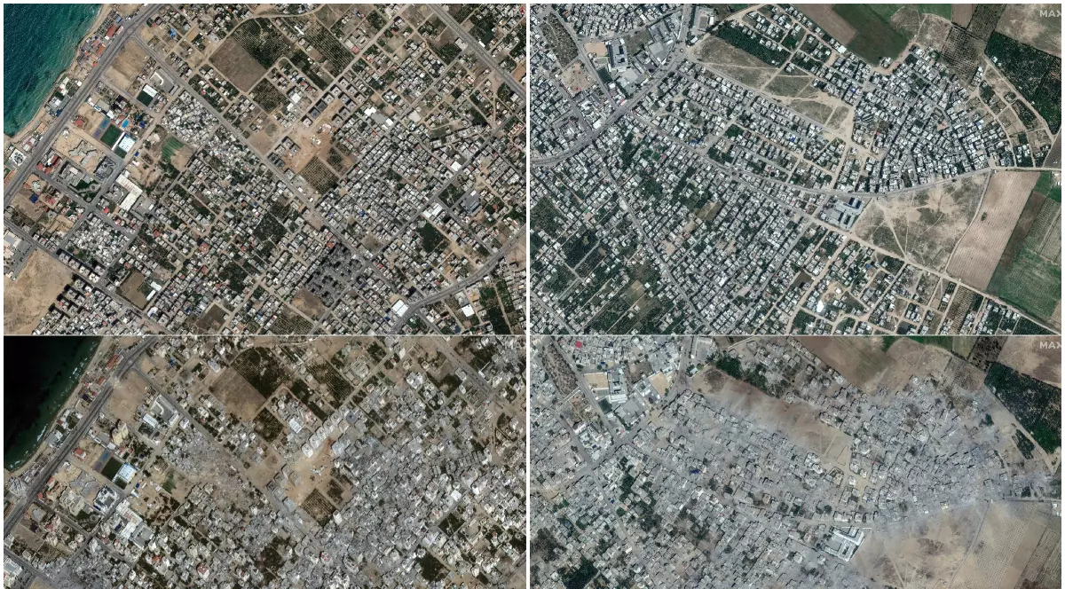 Gaza, înainte și după bombardamentele israeliene care, în trei săptămâni, au distrus cartiere și orașe întregi. VIDEO