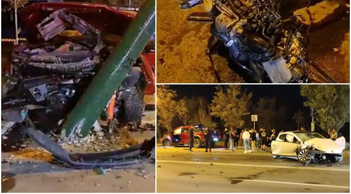 Trei mașini făcute praf într-un accident în Mamaia, motorul uneia dintre ele, găsit la zeci de metri distanță. Patru victime, la spital. VIDEO