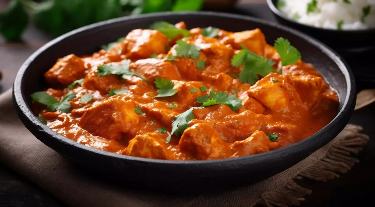 Reţetă de pui in stil kenyan - Imagine cu o farfurie de butter chicken